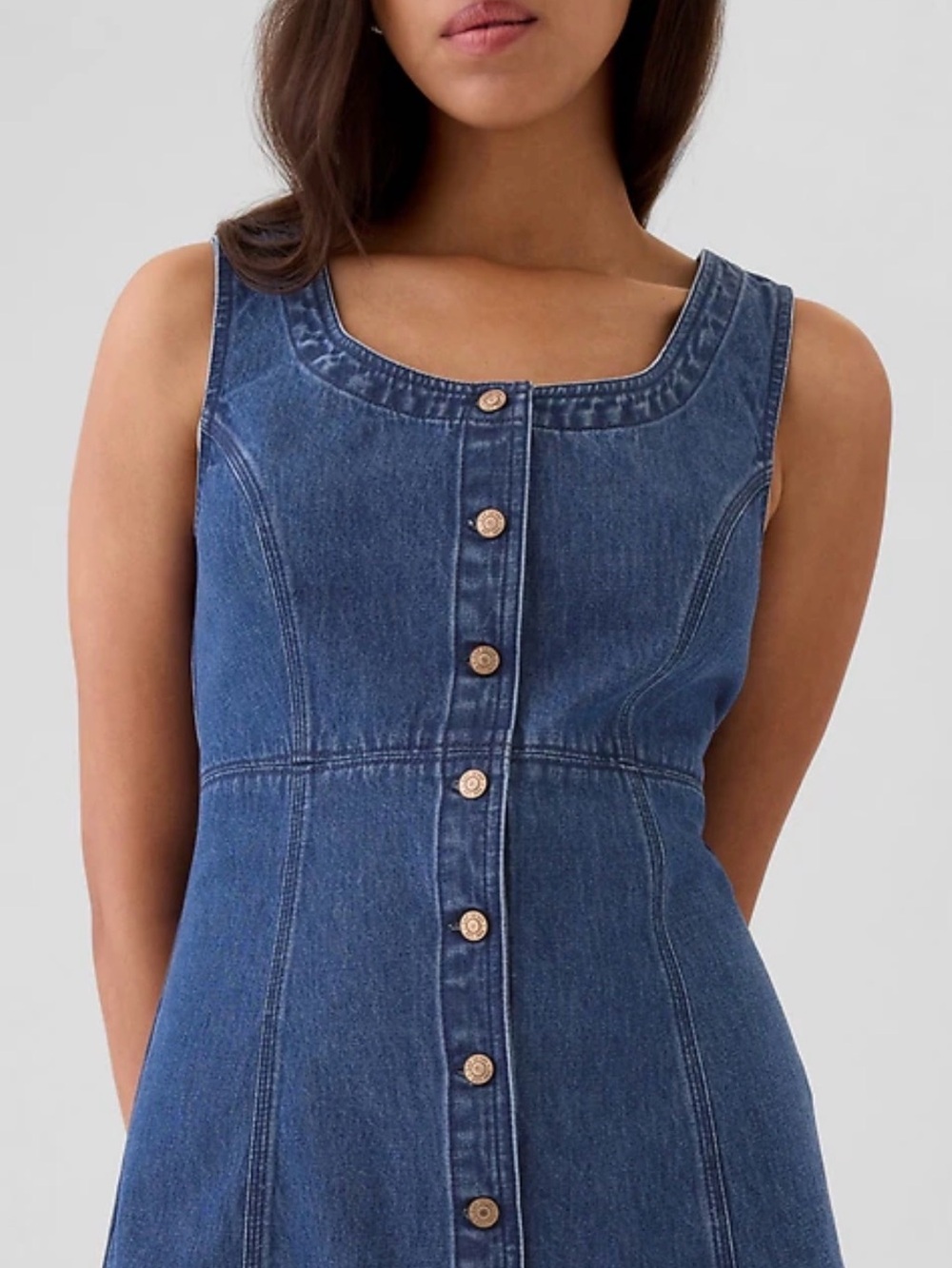 GAP Heritage Blue Denim Mini Dress Sleeveless Sheath Dress Size XL Classic - Picture 2 of 9
